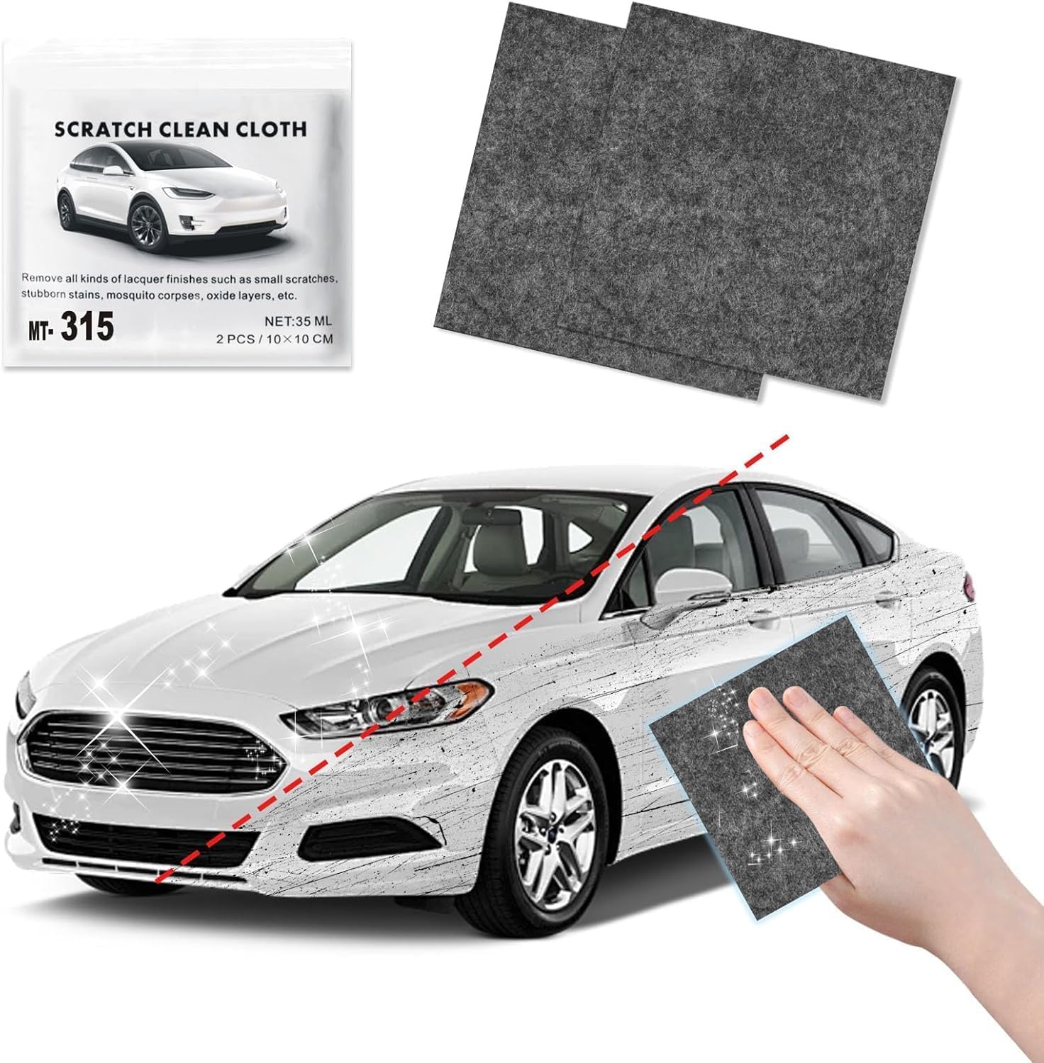 Nano Sparkle Cloth Car Scratches Remover, Upgrade Nano Sparkle Cloth for Car Scratch, Nano Cloth for Small and Medium Scratched on The Surface, Nano Magic Cloth with Disposable Gloves (2 Pack)