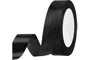 Showin Black Ribbon, Double Face 1 Inch x Continuous 25 Yards Black Satin Ribbon for Gift Wrapping, Wedding Decoration and Floral Bouquets