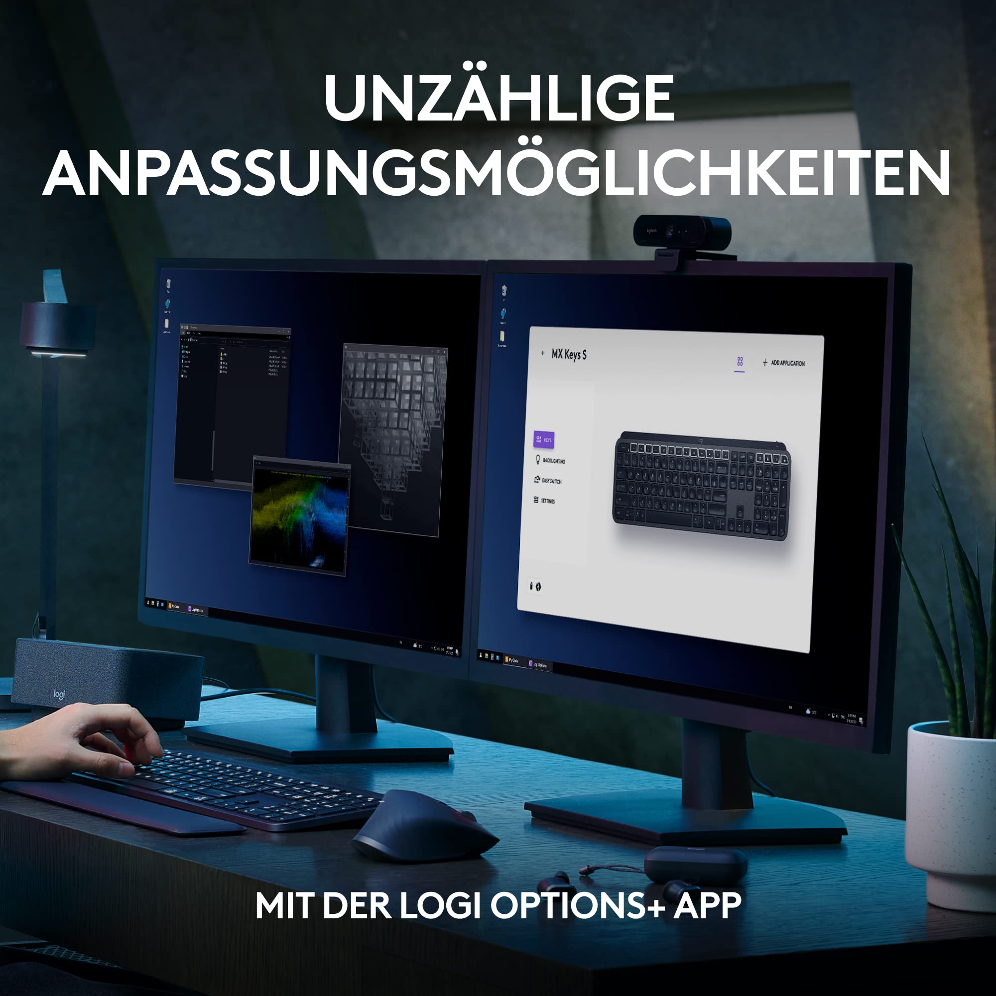 Logitech MX Keys S Plus kabellose Tastatur, Low Profile, Fluid Quiet Typing, Programmable, Backlighting, Bluetooth, Rechargeable, für Windows PC/Linux/Chrome/Mac- Graphit, Deutsches QWERTZ-Layout