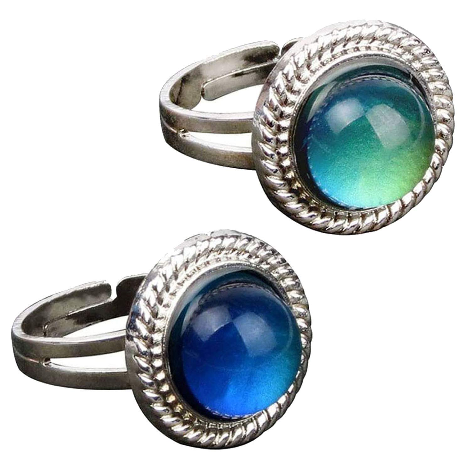 Carykon 2 PCS Oval Mood Ring Retro Style Adjustable Finger Ring for Lovers Friends-One Size fits All (Round)