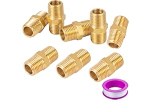 Breezliy 8 Pack Metals Brass Pipe Fitting Straight Connector Adapter, Hex Nipple, 1/4" NPT Male x 1/4" NPT Male