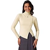 Allegra K Women's Turtle Neck Top Long Sleeve Slim Fit Asymmetric Casual Work Knit Pullover Tops