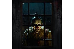 KIYTARBOO Haunted House Decoration, Scary Peeper Window Prank, Halloween Window Clings Cover, Clown Decor, Horror Curtains & Garage Door Silhouette