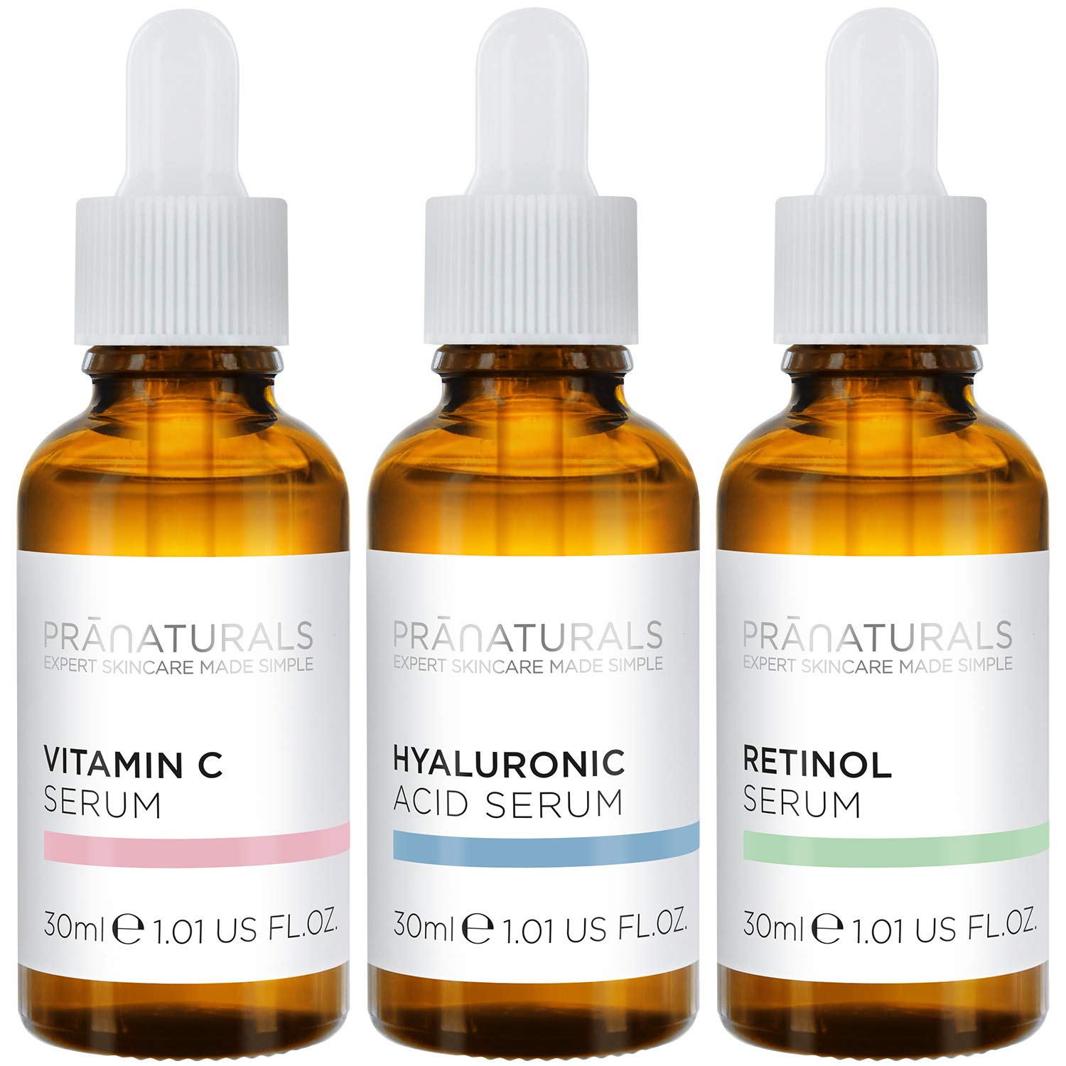 PraNaturals Skin Perfector Face Serum Kit 3x30ml – Hyaluronic Acid, Retinol & Vitamin C – Face Care Anti Ageing Lotion, Reduces fine lines and wrinkles, Enriched with natural oils and vitamins