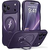 for iPhone 17 Pro Max Case for Women,[Compatible with Magsafe][360° Spin Magnetic Stand][Cute Wave Edge][Military-Grade Protection]Translucent Matte Phone Case for iPhone 17 Pro Max,Dark Purple