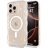 Pepmune Magnetic for iPhone 16 Pro Max Case Clear, Sparkly Bling Glitter Cute Curly Wave Bumper Cover for Women Girls Compatible with MagSafe TPU Shockproof Phone Case for iPhone 16 Pro Max, Mag Clear