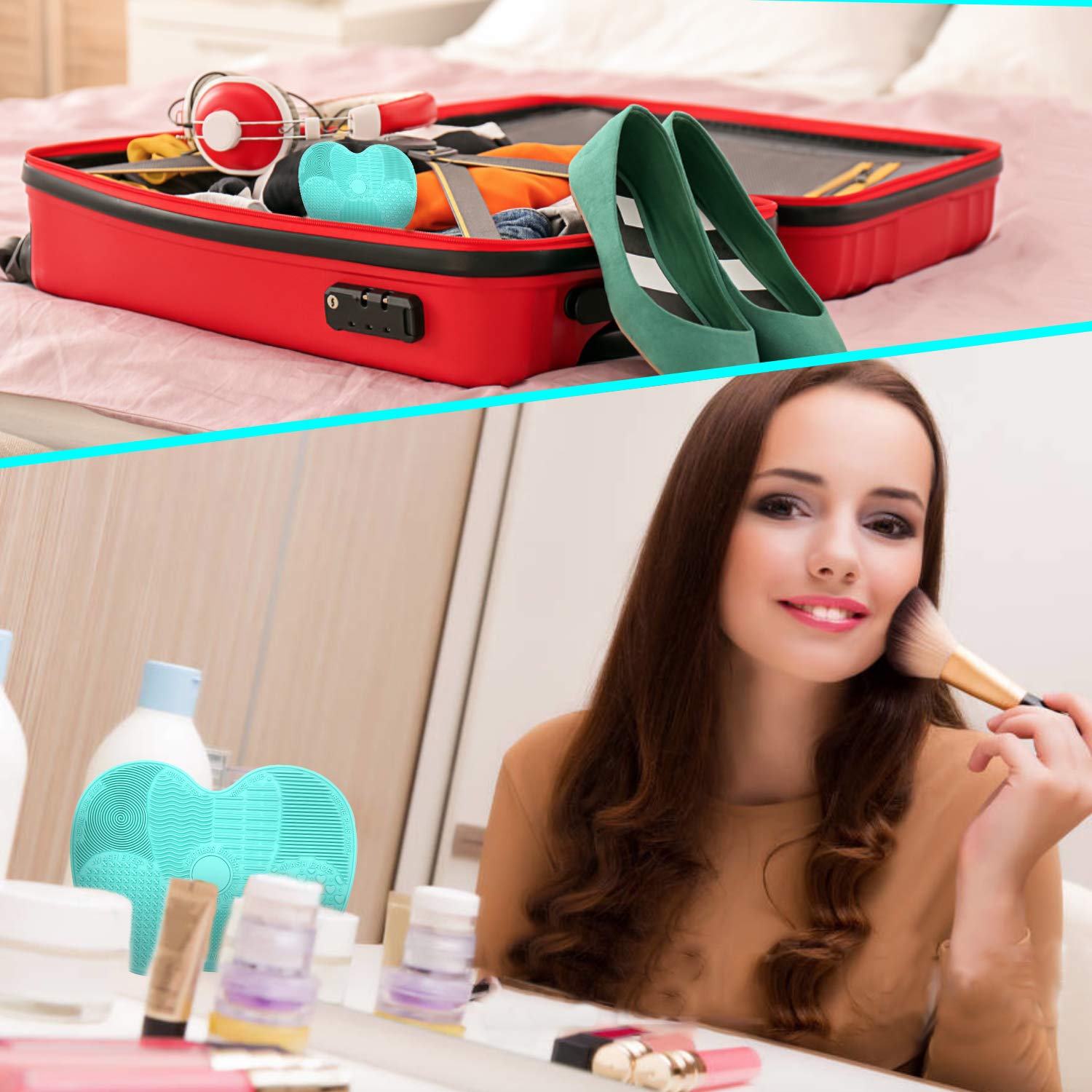 Portable Makeup Brush Cleaning Mat, Pack of 2 Colors Silicone Suction Cup Portable Cosmetic Brush Cleaning Tool for Travel & Home: Beauty
