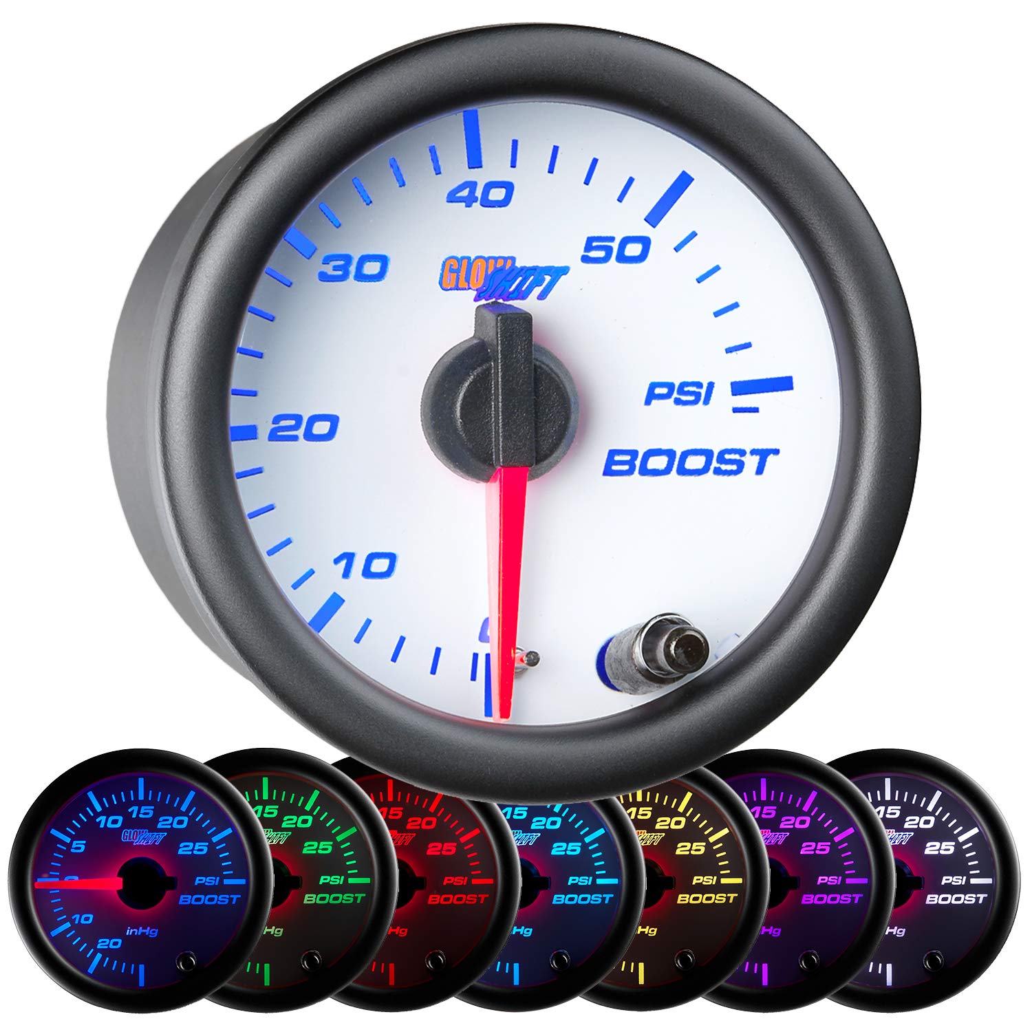 Amazon Com Glowshift White 7 Color 60 Psi Turbo Boost Gauge Kit Includes Mechanical Hose Fittings White Dial Clear Lens For Diesel Trucks 2 1 16 52mm Industrial Scientific