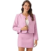 Allegra K Business Blazer Skirt for Women's 2 Piece Tweed Suit Set