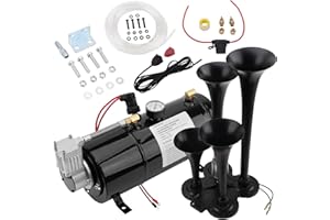 BOPOWO 178DB 4 Trumpet Horns Train Horns Kit for Super Loud Air Horn 150 PSI 12V Air Compressor Air Tank Can for Trucks Car Jeep Or SUV(0.8 gal 12v black air horn kit)