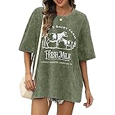 Wrenpies Zipper Nursing Friendly Tops for Women Breastfeeding Maternity Shirts Cotton Oversized Graphic Acid Wash Funny Tees