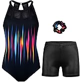 JOYSTREAM Gymnastics Leotards for Girls With Shorts Sparkly Ballet Dance Mesh Tank Activewear