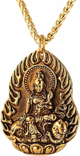 Amazon U7 メンズ ネックレス 普賢菩薩 ペンダント お守り アクセサリー アンティーク スピがチェーン K18金メッキ Gp2473 ネックレス 通販