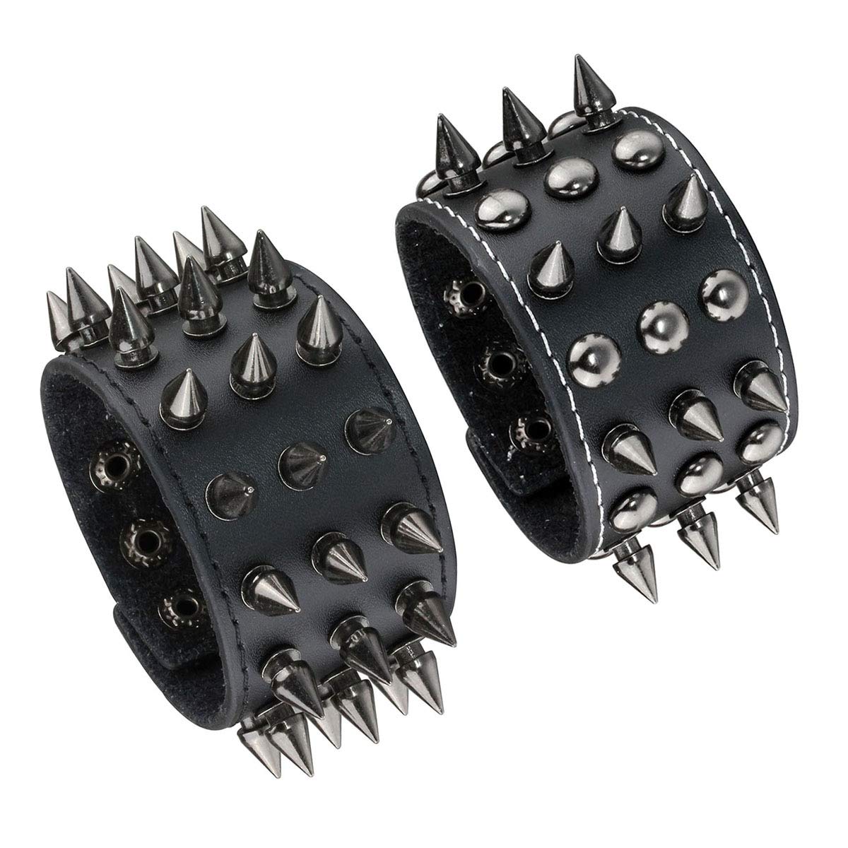 Eigso Punk Leather Studded Cuff Bracelets for Men Women Retro Classic Spikes Rivets Gothic Wristband for Man Woman