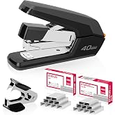 Deli Effortless Desktop Stapler, Heavy Duty Stapler, Black | 40-50 Sheet Capacity, One Finger, No Effort, Includes 1500 Staples &amp; Staple Remover
