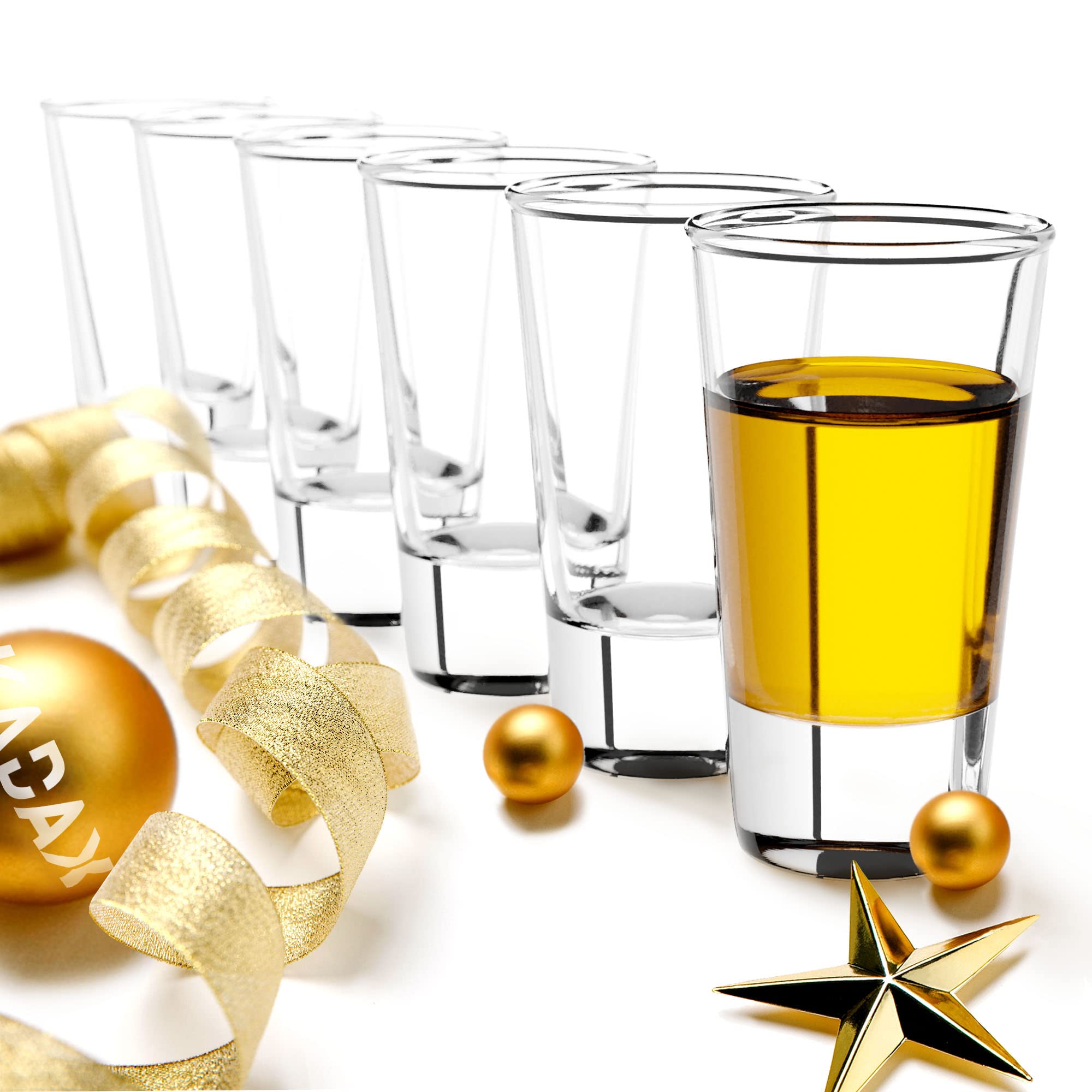 KADAX Shot Glasses 28 ml, Set of 6, Small Vodka Glasses with Heavy Base, Transparent Shot Glasses for Tequila, Liquor, Round Glassware Set