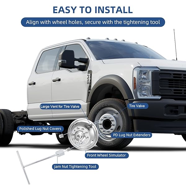 HIGHTALL 19.5 WHEEL SIMULATORS, 19.5″ 10 LUG STAINLESS STEEL HUBCAPS,POLISHED SURFACE,2PCS FRONT WHEEL/2PCS REAR WHEEL,BOLTS ON WHEEL COVER SET COMPATIBLE WITH FORD 2005-2025 F450/F550