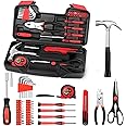 39-Piece Household Tool Set with Toolbox Storage Case - All Purpose Small Hand Tool Kit Includes Essential Tools for Home, Office, College Repairs, Red