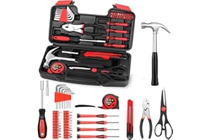 HANGYING 39-Piece Household Tool Set with Toolbox Storage Case - All Purpose Small Hand Tool Kit Includes Essential Tools for Home, Office, College Repairs, Red