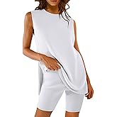 AGSEEM Shorts Sets Women 2 Piece Outfits Summer Sleeveless Tunic Top Crewneck Shorts Lounge Sets Beach Fashion Vacation
