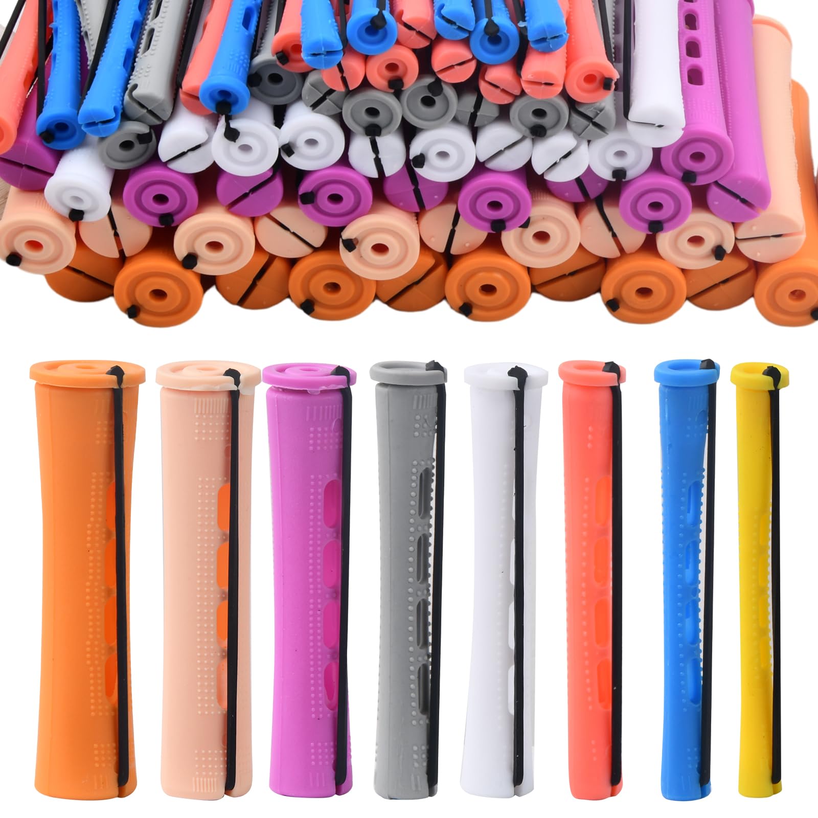 80 Pcs Hair Perm Rods - 8 Sizes Curling Rollers With Rubber Band, Styling Kit for Girls Women Hairdressing, Plastic Perming Curlers for Long Short Hair