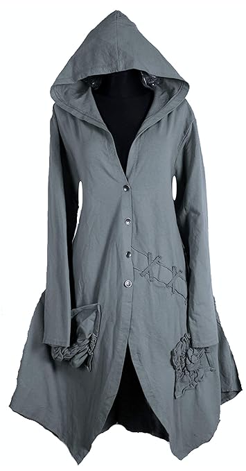Damen Lagenlook Kapuze Mantel Swinger Trench Coat 40 42 44 46 48 50 M L XL XXL Übergangsmantel Übergang Winter Hell Grau Goth
