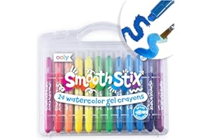 Ooly Smooth Stix Gel Crayons for Kids and Adults with Paint Brush - Set of 24 Watercolor Rainbow Crayons for Glass and Paper 