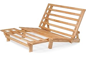 Nirvana Futons Queen Size Futon Bed Sofa - (Natural Hardwood Frame and Khaki Mattress Set), Armless Convertible, Couch, Bed, Lounger