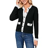 Women's Cardigan Sweater Long Sleeve Open Front Button Down Fall Caedigans Color Block Knit Lady Jacket with Pocket