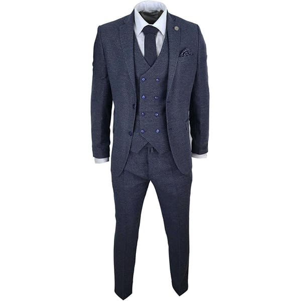 Mens 3 Piece Suit Prince of Wales Check Blue Tailored Fit
