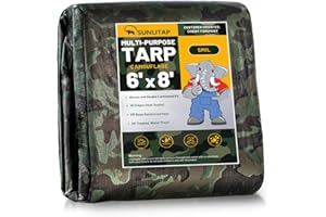 SUNLITAP Camouflage Tarp 6x8Ft Waterproof Tarps with Grommets, Multipurpose Finished Size Tarps for Indoor and Outdoor Use, 5 MIL Light Duty Tarpaulin for Car, Camping, Boat, Roof, Protective Cover