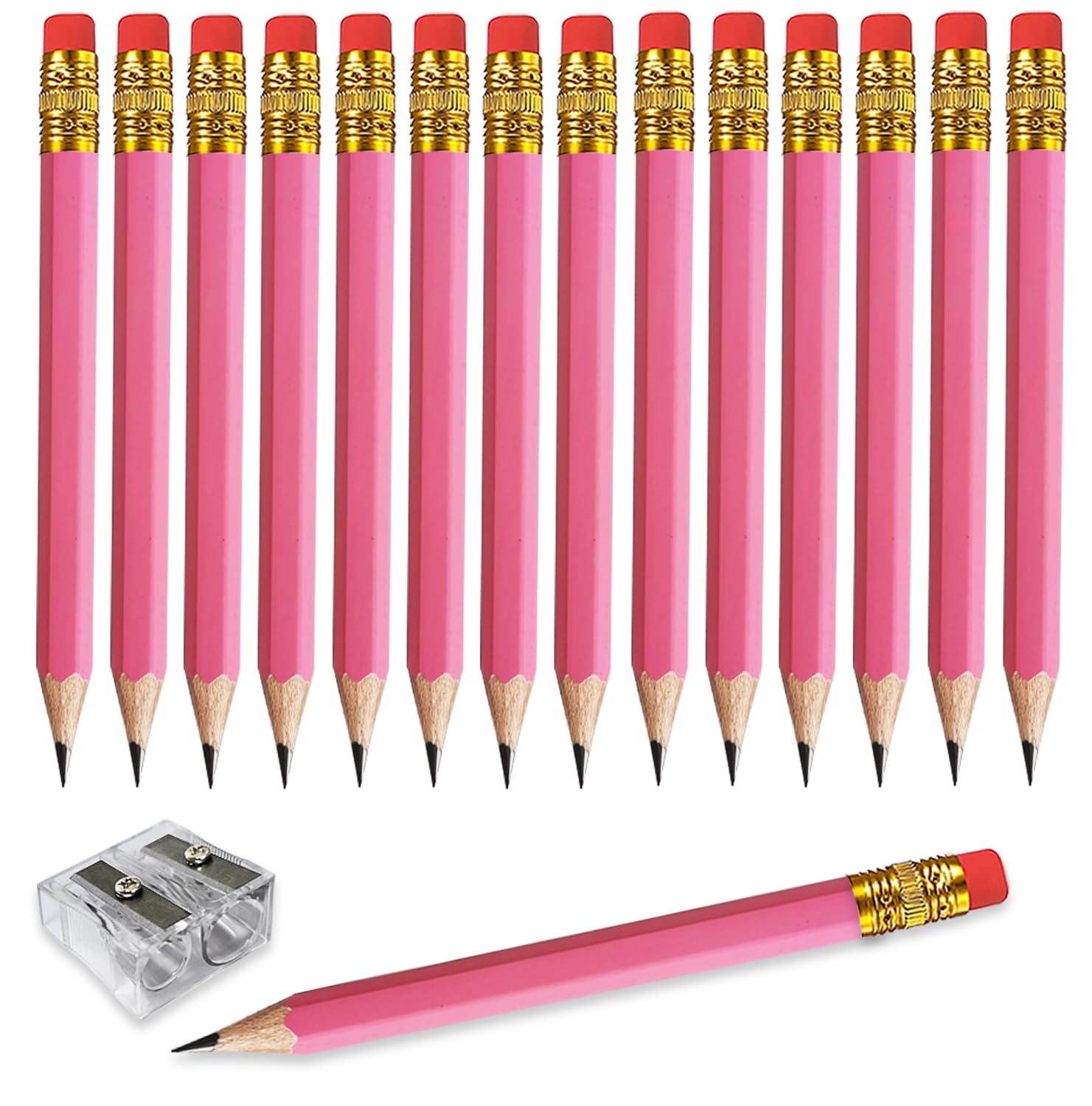 Adhere 25pcs Golf Pencils with earser Hexagon Wooden Pencils Graphite 2B for Golf Event Scoring,Classroom,Wedding,Company Meetings,Pew, Pocket (Light Pink)