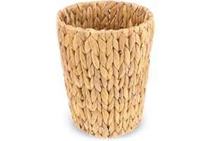 WLLHYF Wicker Waste Basket, Handwoven Water Hyacinth Trash Can Small Bathroom Trash Can Boho Woven Decorative Office Garbage Cans for Bedroom Bathroom Kitchen Living Room