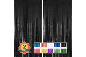 pabues 2 Pack 3.3 ft x 9.9 ft Black Tinsel Curtain Party Backdrop Decorations, Metallic Foil Fringe Backdrop Door for Bachelorette Party Decorations,Black Streamers,Black Birthday Backdrop
