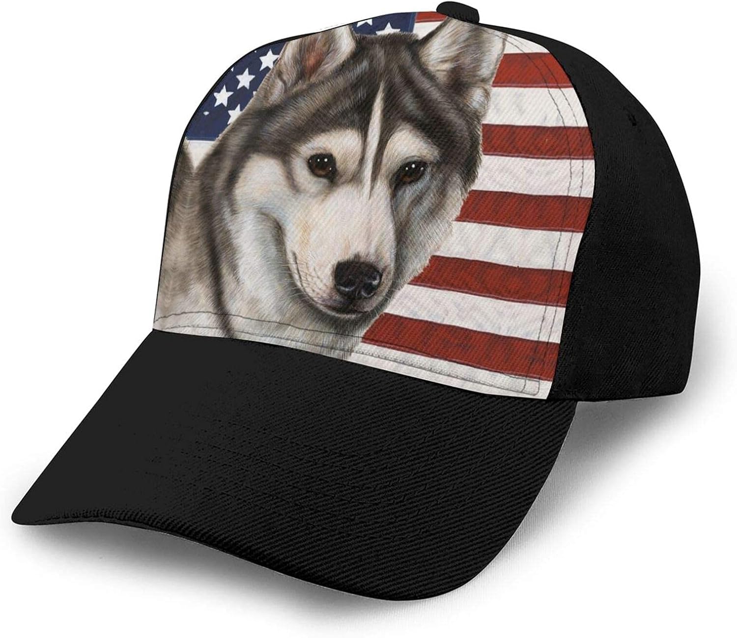 Yuanmeiju Patriotic Siberian Husky Dog Baseball Dad Cap Adjustable