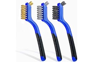 Lavaxon Wire Brush Set 3Pcs - Nylon/Brass/Stainless Steel Bristles with Curved Handle Grip for Rust, Dirt & Paint Scrubbing with Deep Cleaning – 7 Inches (Blue)
