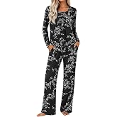 Anymeet Womens Pajama Set Long Sleeve 2 Piece Winter Ladies Sleepwear Soft PJs Comfy Lounge Sets with Pockets