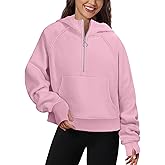 FKEEP Womens Half Zip Hoodies Quarter Zipper Up Cropped Sweatshirt Long Sleeve Athletic Pullover Tops with Thumb Hole