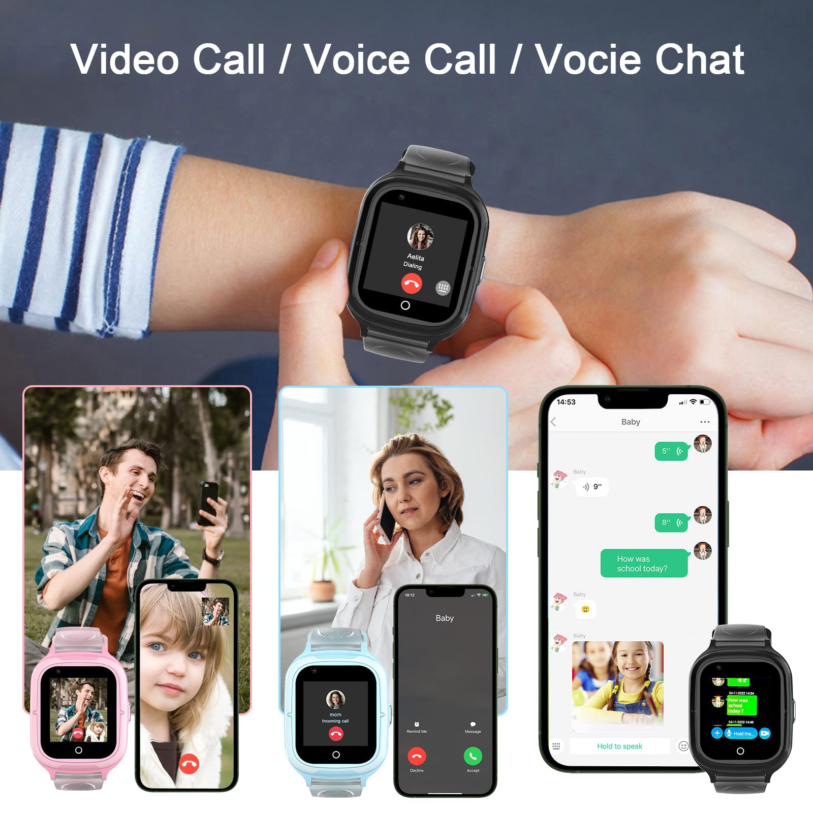 LogHog Wonlex 4G Smart Watch for Kids Call and Text Boys Girls 4-12 Baby Watches with SIM Card GPS Tracker Touch Screen Kids Phone Watch Voice Video Calling Messaging (Black)