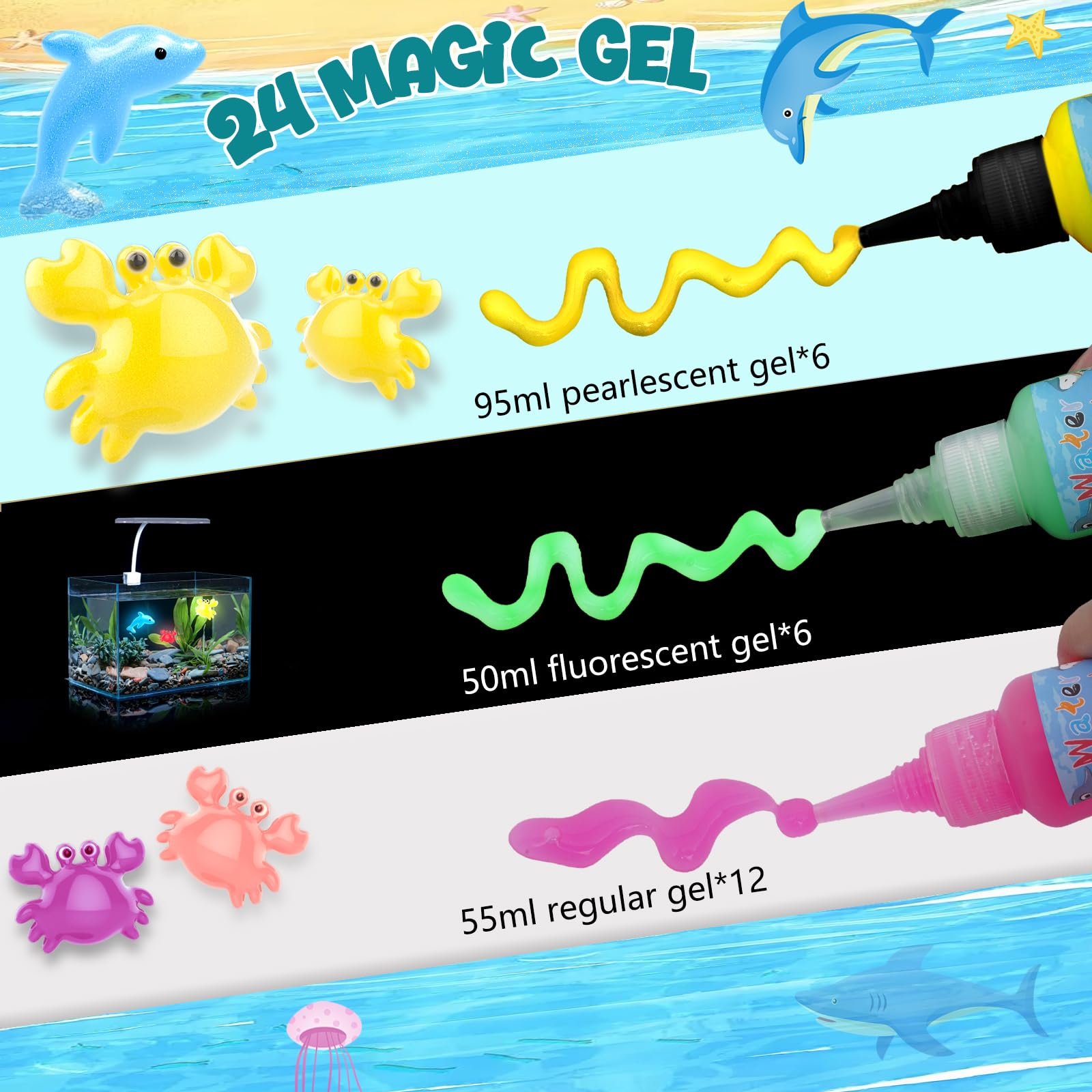 Pintada Magic Water Gel Kit for Kids – Create Squishy Water Pets with 24 Colorful Gels & 18 Molds! DIY Science Toys, Sensory Play, Glow in The Dark Crafts for Girls Boys Ages 6-12