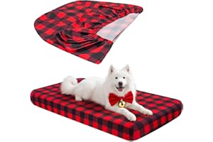 Hoopttay Christmas Replacement Dog Bed Covers Elastic Edged Washable Pet Bed Protector with Red Checkered for Medium & Large Pet Beds, Cover Only (Christmas, 36x27x6 Inch)