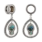 KUBOOZ Fashion Opal Dangle Alloy Pendant Ear Piercings Jewelry Stainless Steel Ear Plugs Tunnels Gauges
