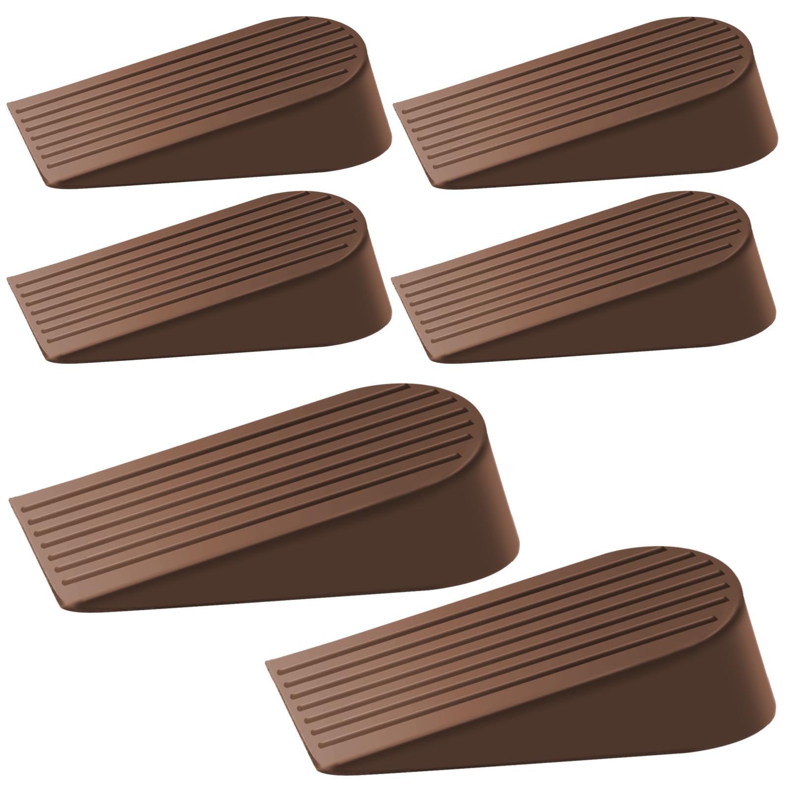 6 Pack Door Stops Wedges, Extra Large Rubber Door Stopper Indoors Outdoors Heavy Duty Door Wedge Stoppers for Floor, Non-Slip Doorstop Door Holders for Homes,Office,Garage, Brown — image 1