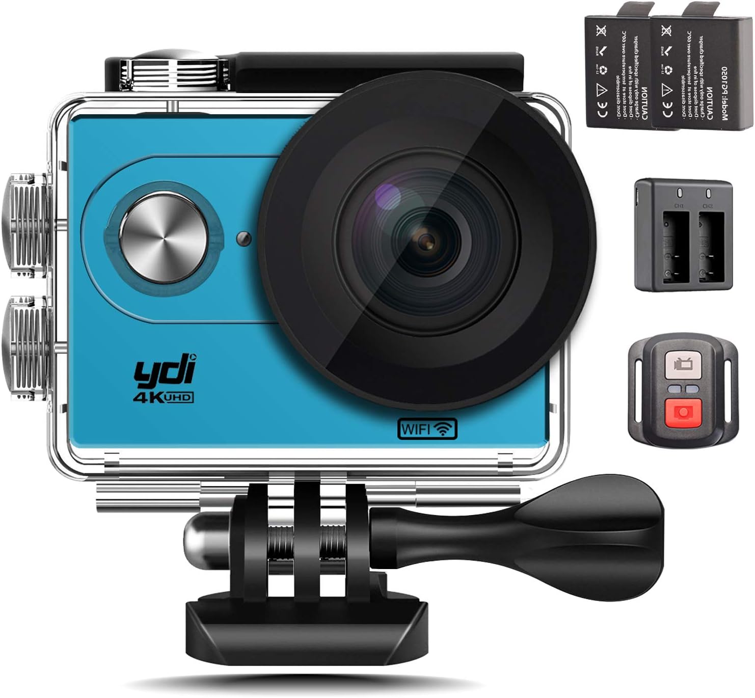YDI H9R 4K Underwater Action Camera Sport Cam WiFi 12MP Full HD 1080P 2.0'' Screen 170 Wide Angle Degree with Remote Control, 2 Batteries and Free Dual Battery Charger in Accessories Kit (Blue)