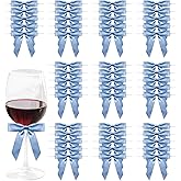 Satin Ribbon Dusty Blue Bow Decor 2.5" Premade Dusty Blue Twist Tie Bows for Gift Wrapping Bow for Treat Bags Party Favors Wedding Decorations - 50 Counts