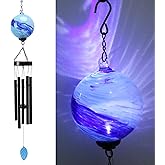 Taman Solar Wind Chime - 35" Glass Solar Lights Wind Chimes Valentine's Day Gift for Outside Deep Tone Decorative Memorial Gift for Home, Outdoor, Yard, Patio, Balcony, Garden Decor