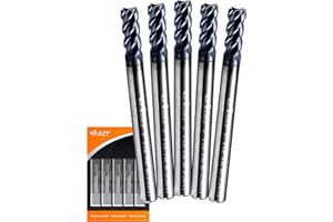 A ACT ACCU-CUT ACCUCUT I4KES 3/16” Carbide Square End Mill- 4 Flute Milling Bit Set for Steel, Forge Steel, Hardened Steel, Copper, Alloys & Materials < HRC 50 - AlTiN Coating CNC Router Bit, 45 Degree Helix (5 pcs)