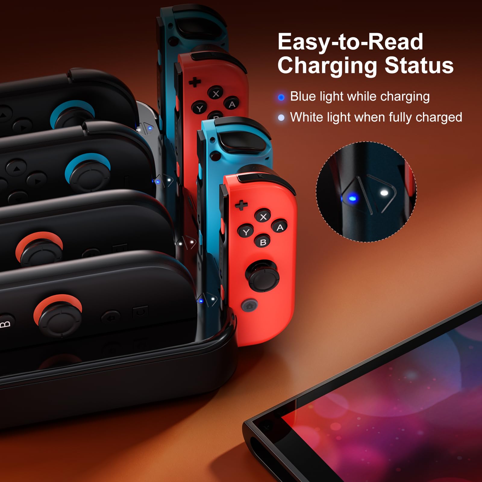 [Für Switch 1/2] NEWDERY 8-in-1-Ladestation für JoyCon 2 & 1 4