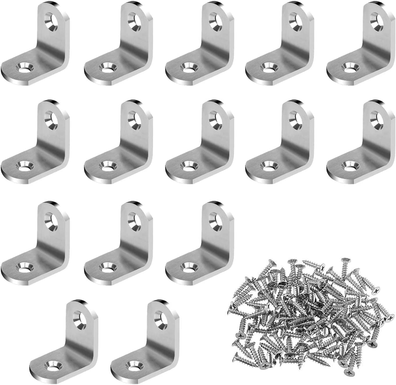 Oumuik L Brace Joint Right Angle Bracket with 20 Pieces Screws 15Pcs Stainless Steel Right Angle Bracket Security Corner Brace (20*20*2)