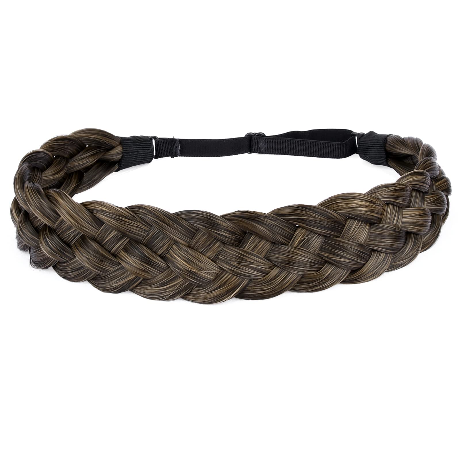 BOBIYA 5 Strand Synthetic Hair Braided Headband Classic Chunky Wide Plaited Braids Elastic Stretch Hairpiece for Women Girl (Carbon Brown) — image 1